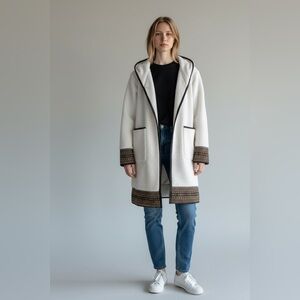 Tasha Polizzi Fleece Hooded Coat With Gold Braided Cuffs and Hem Size Medium